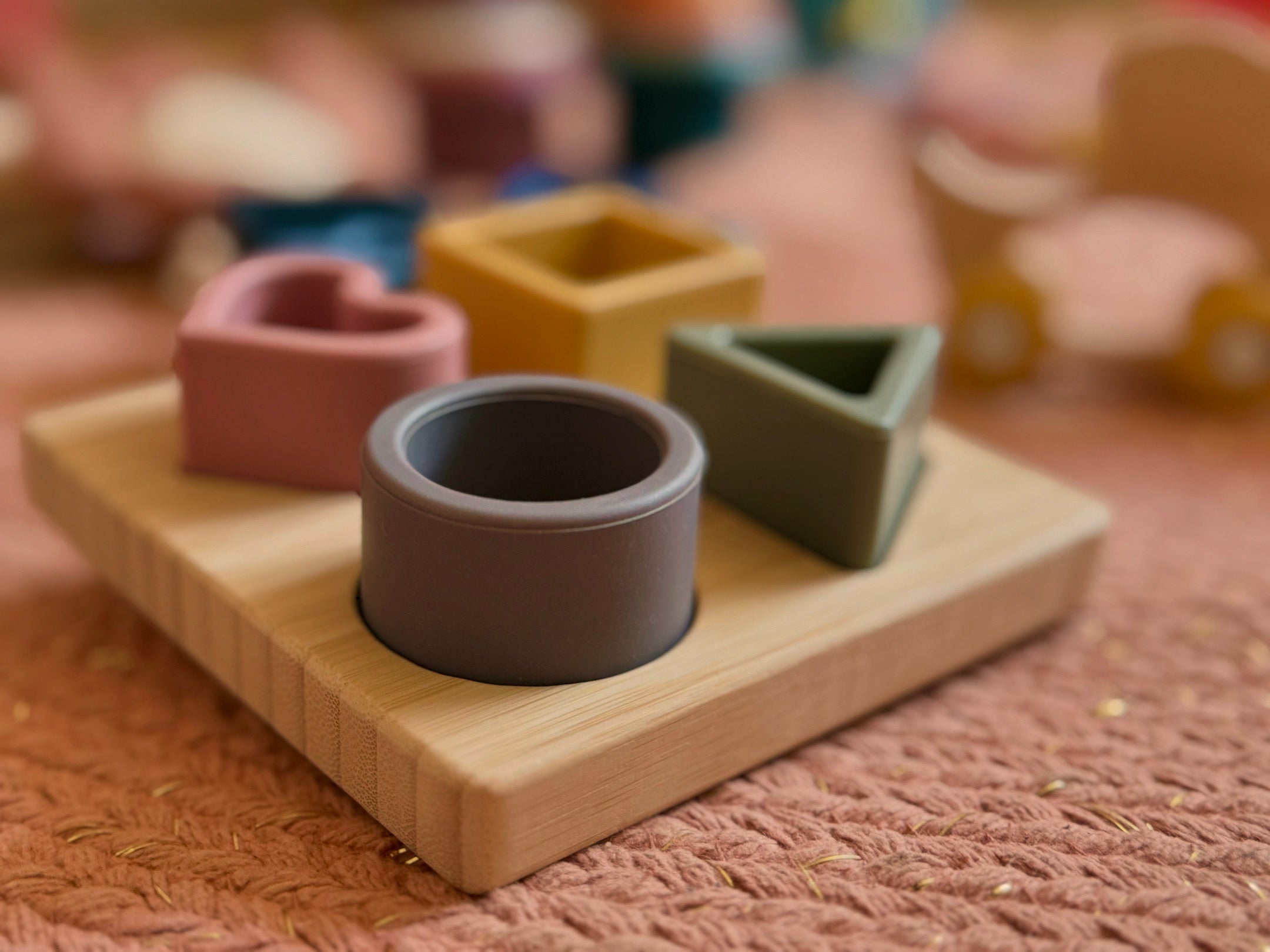 Puzzle Encastrement Bois Silicone - Jouet Éveil Bébé 12 Mois